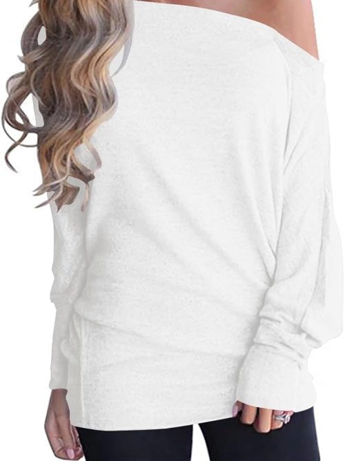Women Summer Off Shoulder Shirts Casual Loose Short Sleeve Tunics Tops