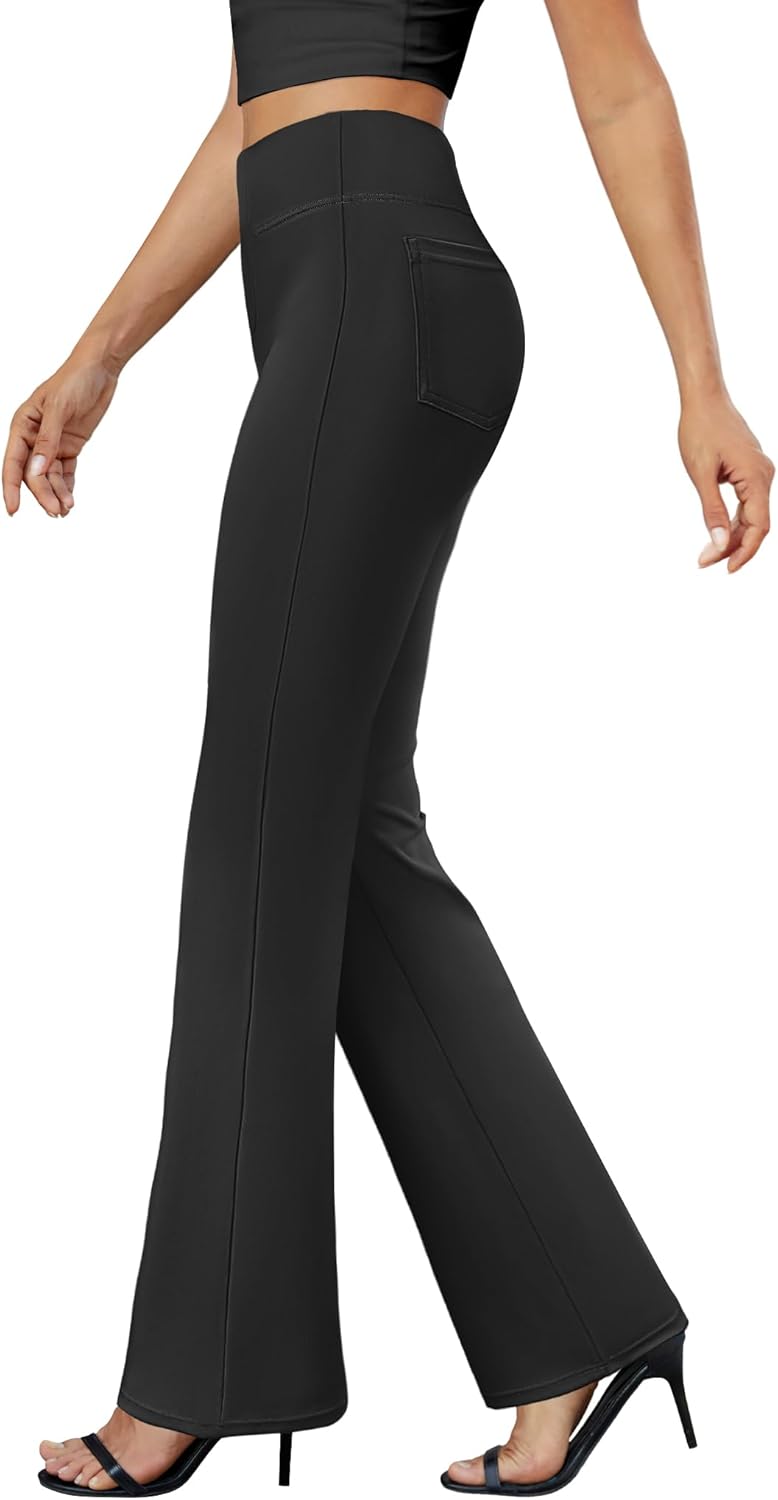 Women Bootcut Dress Pants Business Casual Work Pants with Pockets High Waist Stretchy Trousers Pull On Office Slacks