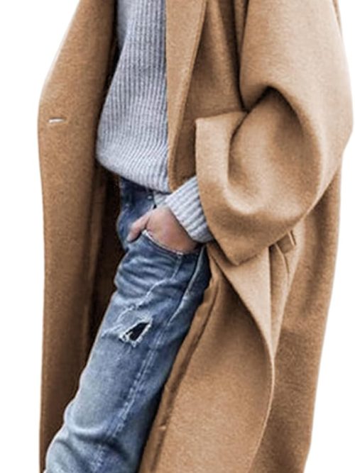 Women Wool Blend Coat d Double Breasted Long Trench Overcoat Winter